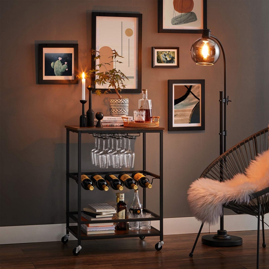 Serveerwagen voor flessen en glazen MARGE bruin/zwart