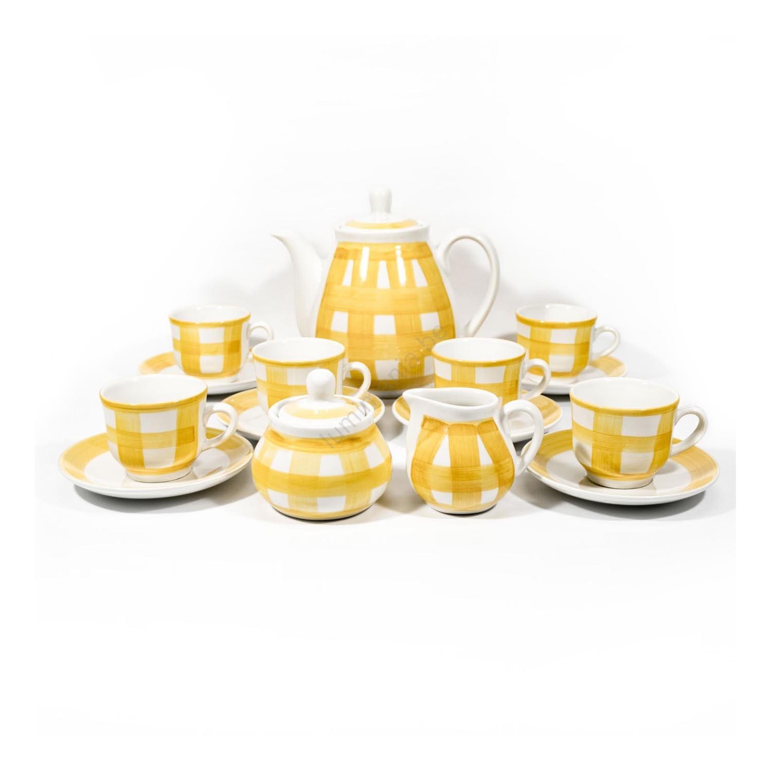 Service à Café Ty Breiz Gourin – 6 Tasses + Sous-tasses + Pichet Lait + Sucrier – Marron