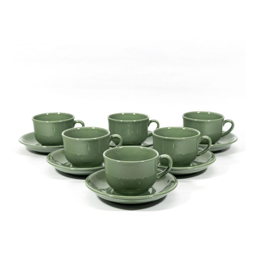 Service 6x tasse en céramique Masch avec sous-tasse verte