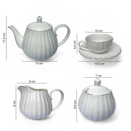 Service à café en porcelaine, 15 pièces, blanc