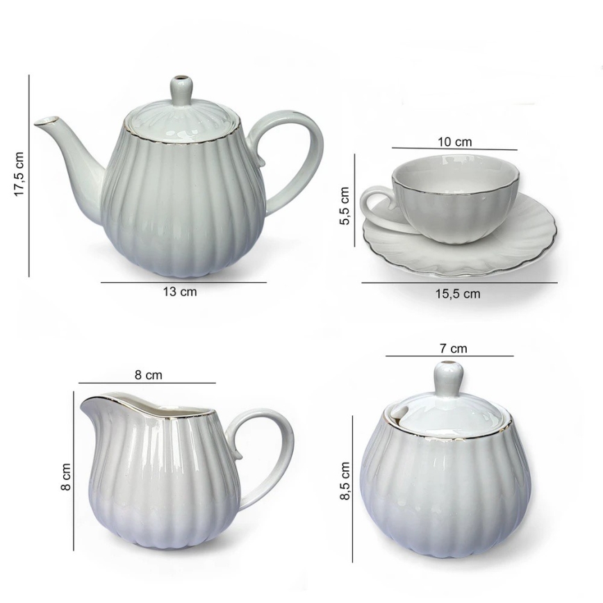 Service à café en porcelaine, 15 pièces, blanc