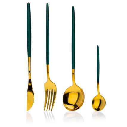 Ensemble de couverts en acier inoxydable LIJO 4 pcs vert/doré