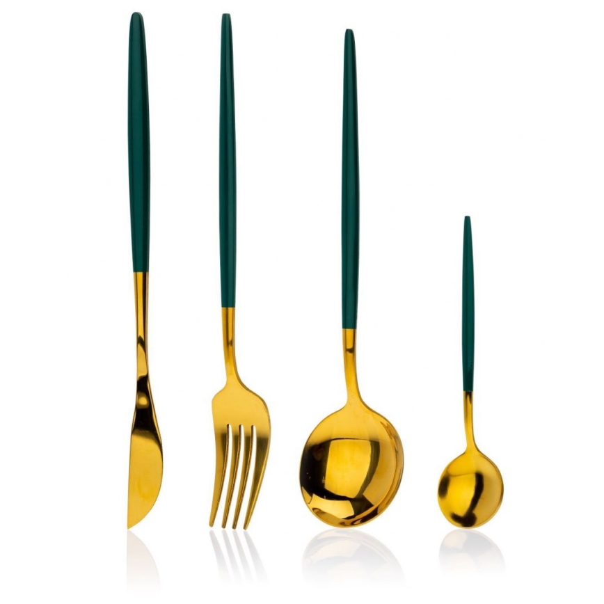 Ensemble de couverts en acier inoxydable LIJO 4 pcs vert/doré