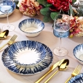 Service de table 12 pièces en porcelaine, blanc/bleu