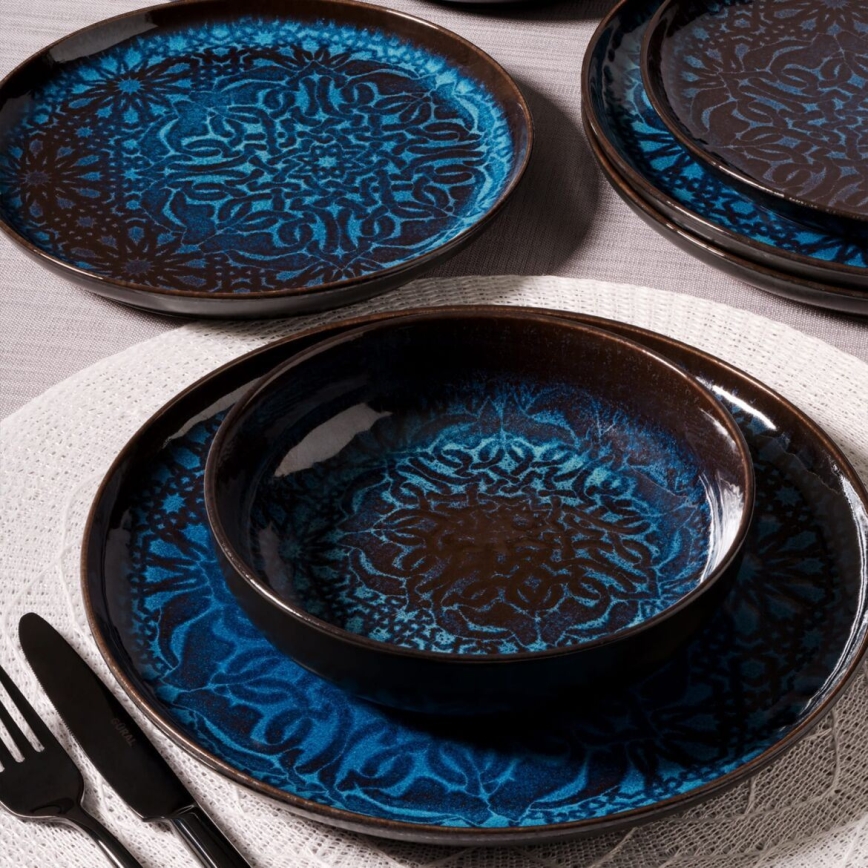Service de table 12 pièces en porcelaine bleue