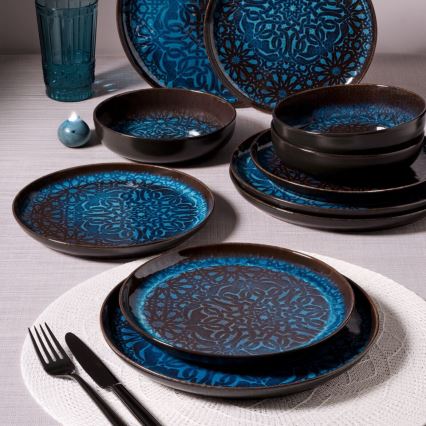 Service de table 12 pièces en porcelaine bleue