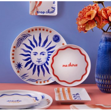 Service de table 12 pièces en porcelaine, élégant — disponible en rouge, bleu ou blanc