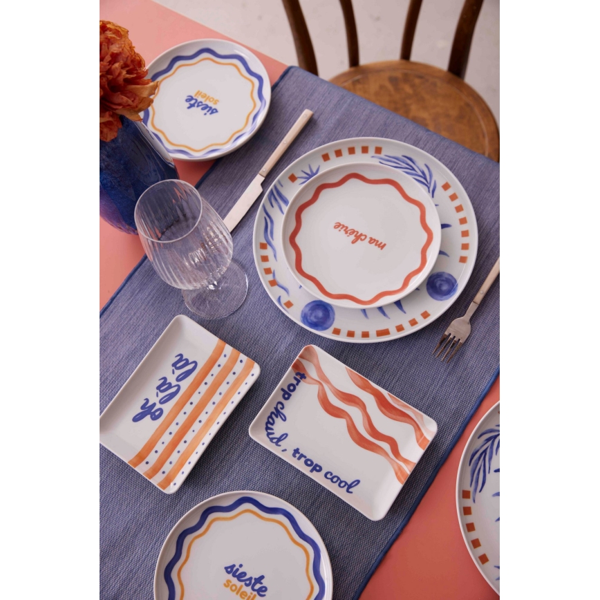 Service de table 12 pièces en porcelaine, élégant — disponible en rouge, bleu ou blanc