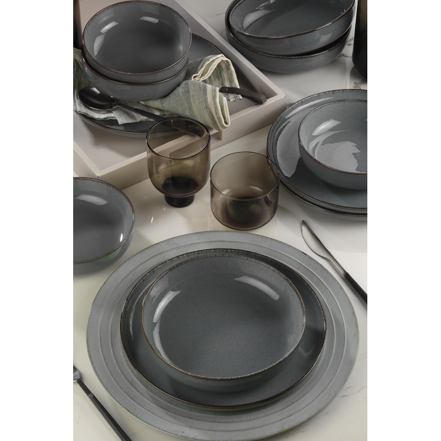Service de table 12 pièces en porcelaine, gris