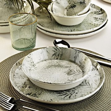 Service de table 12 pièces en porcelaine, gris