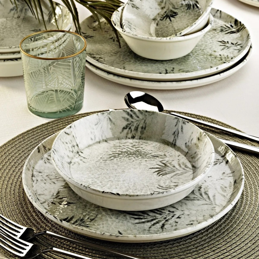 Service de table 12 pièces en porcelaine, gris
