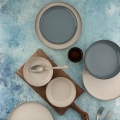 Service de table 16 pièces beige/bleu en porcelaine