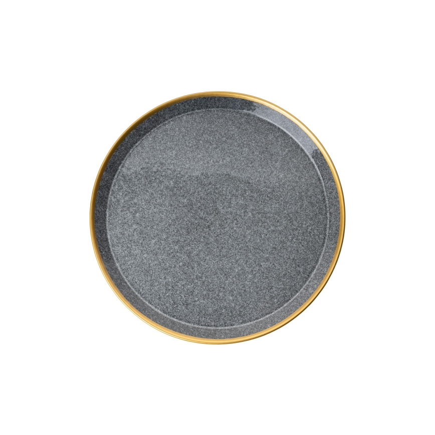 Service de table 16 pièces en porcelaine, anthracite et doré