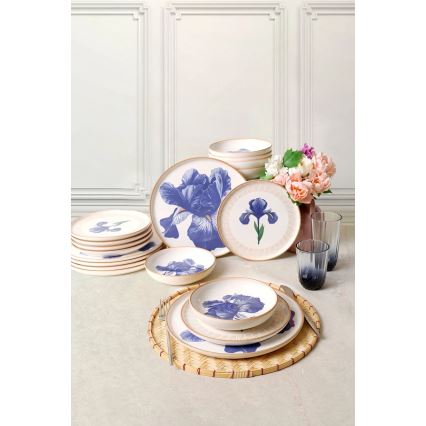 Service de table 18 pièces, blanc/bleu/beige, céramique