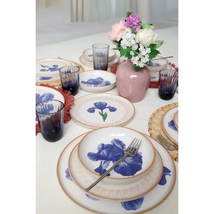 Service de table 18 pièces, blanc/bleu/beige, céramique