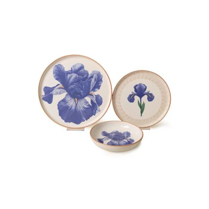 Service de table 18 pièces, blanc/bleu/beige, céramique