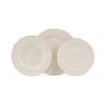 Service de table 18 pièces blanc/doré en porcelaine