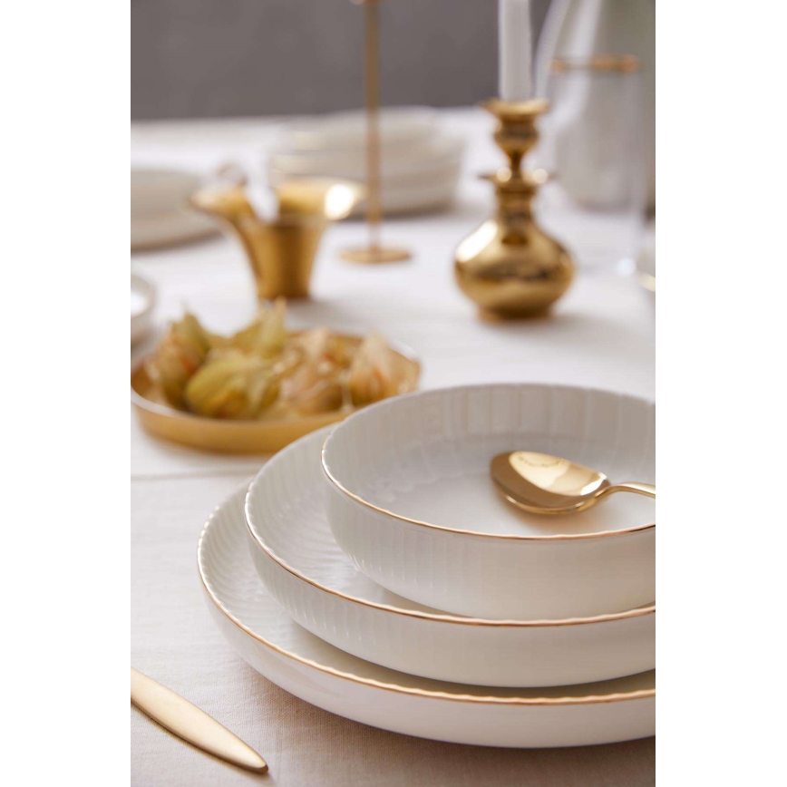 Service de table 18 pièces blanc/doré/porcelaine