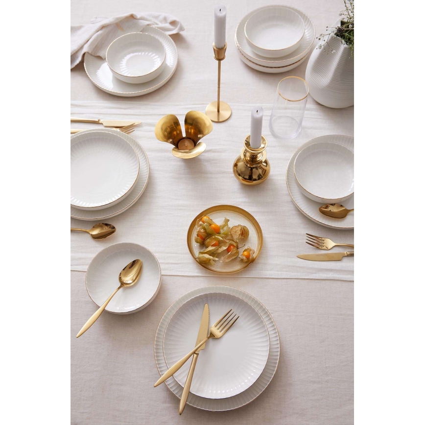 Service de table 18 pièces blanc/doré/porcelaine