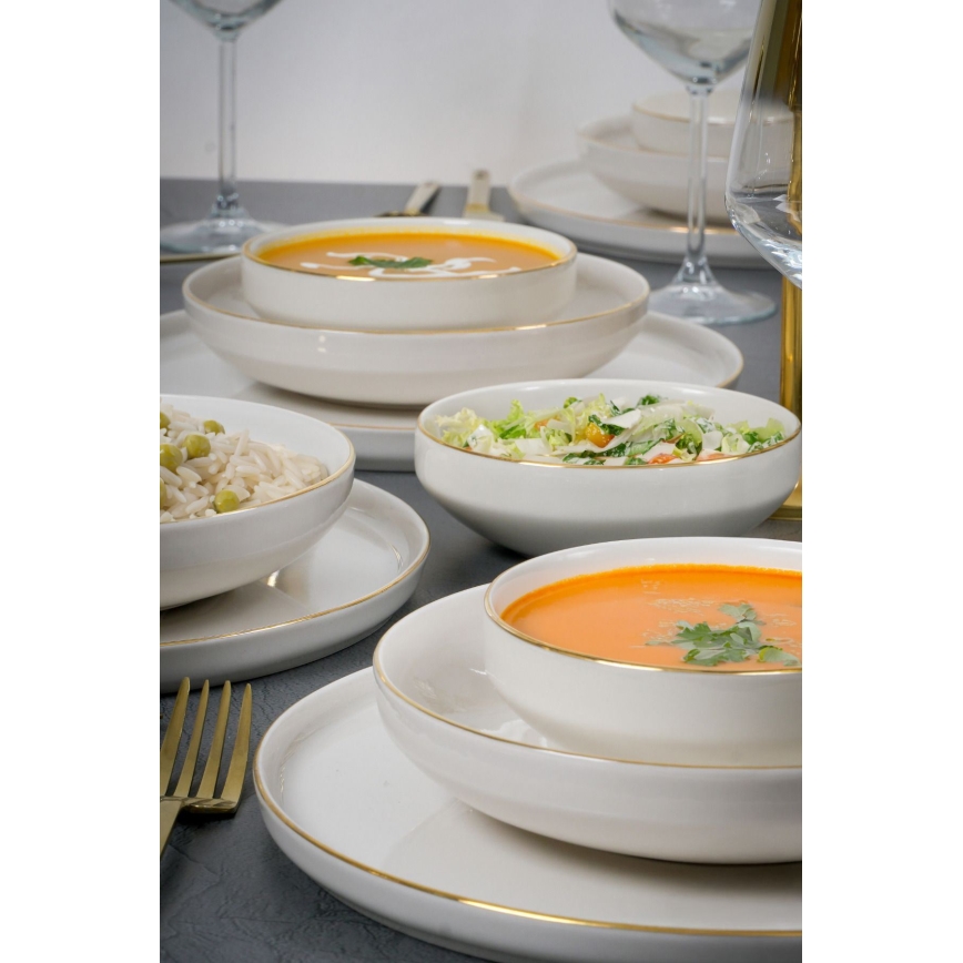 Service de table 18 pièces blanc/doré/porcelaine