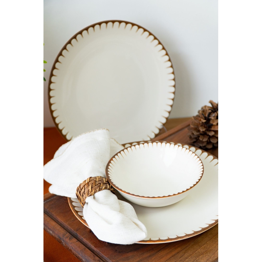 Service de table 18 pièces blanc/marron/porcelaine