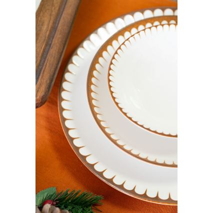 Service de table 18 pièces blanc/marron/porcelaine