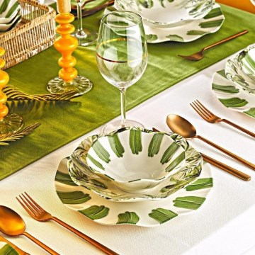 Service de table 18 pièces blanc/vert/porcelaine