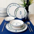Service de table 18 pièces en céramique — blanc / bleu / vert