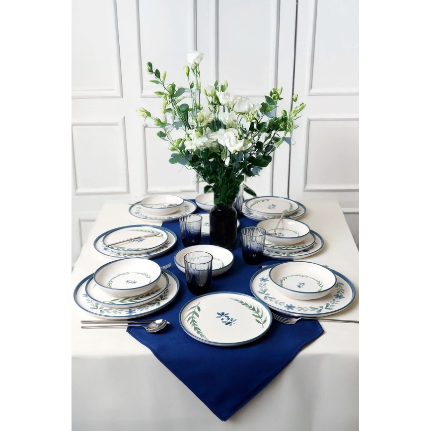 Service de table 18 pièces en céramique — blanc / bleu / vert