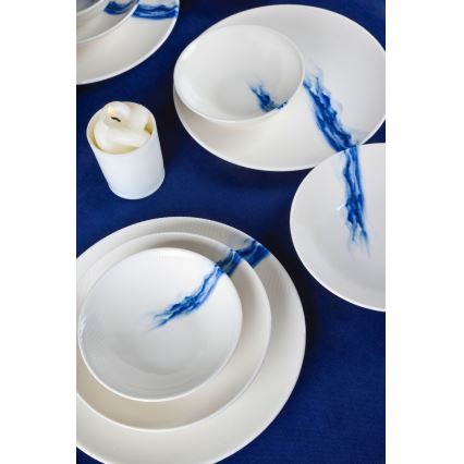 Service de table 18 pièces en porcelaine, blanc/bleu