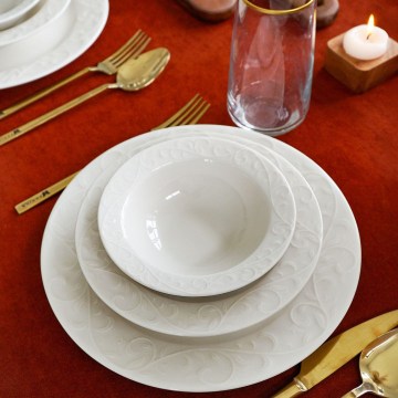 Service de table 18 pièces en porcelaine blanche