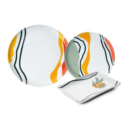 Service de table 18 pièces multicolore en porcelaine
