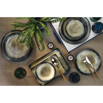 Service de table 18 pièces vert/bleu en porcelaine