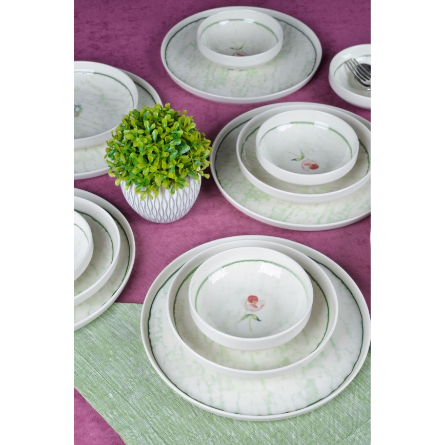 Service de table 18 pièces vert/porcelaine