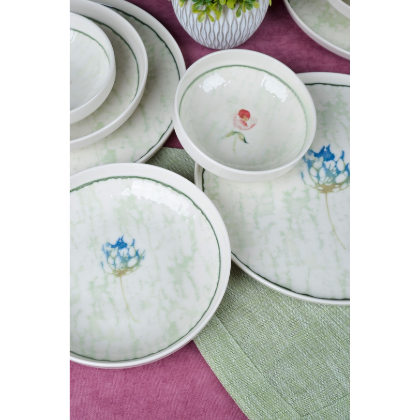 Service de table 18 pièces vert/porcelaine