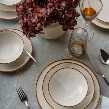 Service de table 24 pièces beige/marron en porcelaine