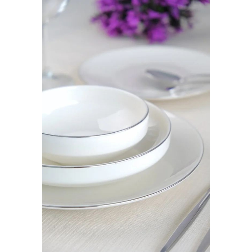 Service de table 24 pièces blanc/argent/porcelaine