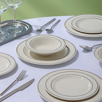 Service de table 24 pièces blanc/argenté/porcelaine