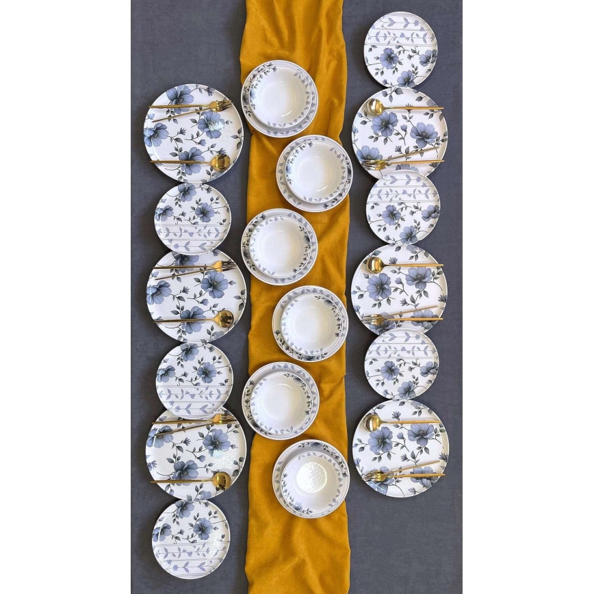 Service de table 24 pièces blanc/bleu/céramique