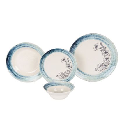 Service de table 24 pièces, blanc/bleu, en céramique