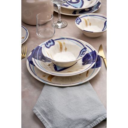 Service de table 24 pièces blanc/bleu en céramique