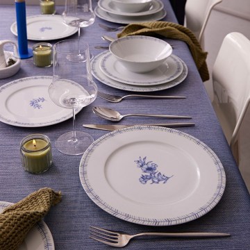 Service de table 24 pièces blanc/bleu en porcelaine