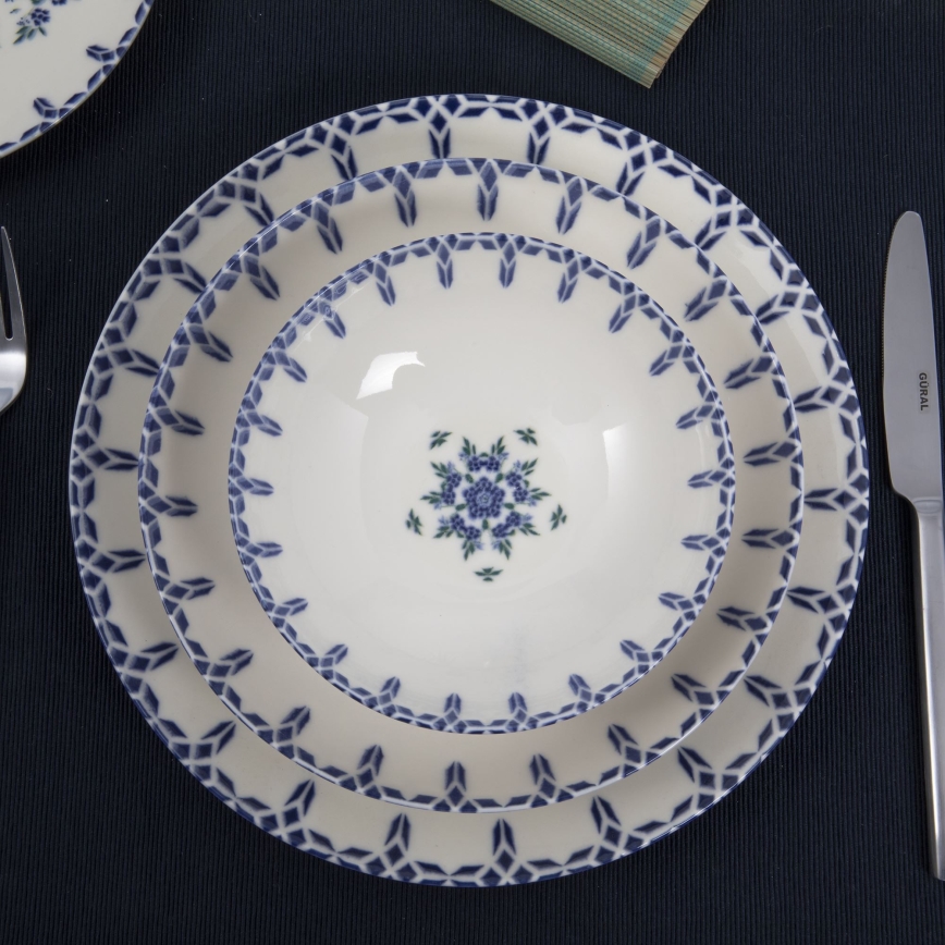 Service de table 24 pièces blanc/bleu/porcelaine