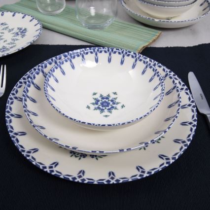 Service de table 24 pièces blanc/bleu/porcelaine