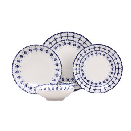 Service de table 24 pièces blanc/bleu/porcelaine