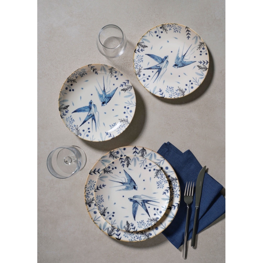 Service de table 24 pièces blanc/bleu/porcelaine