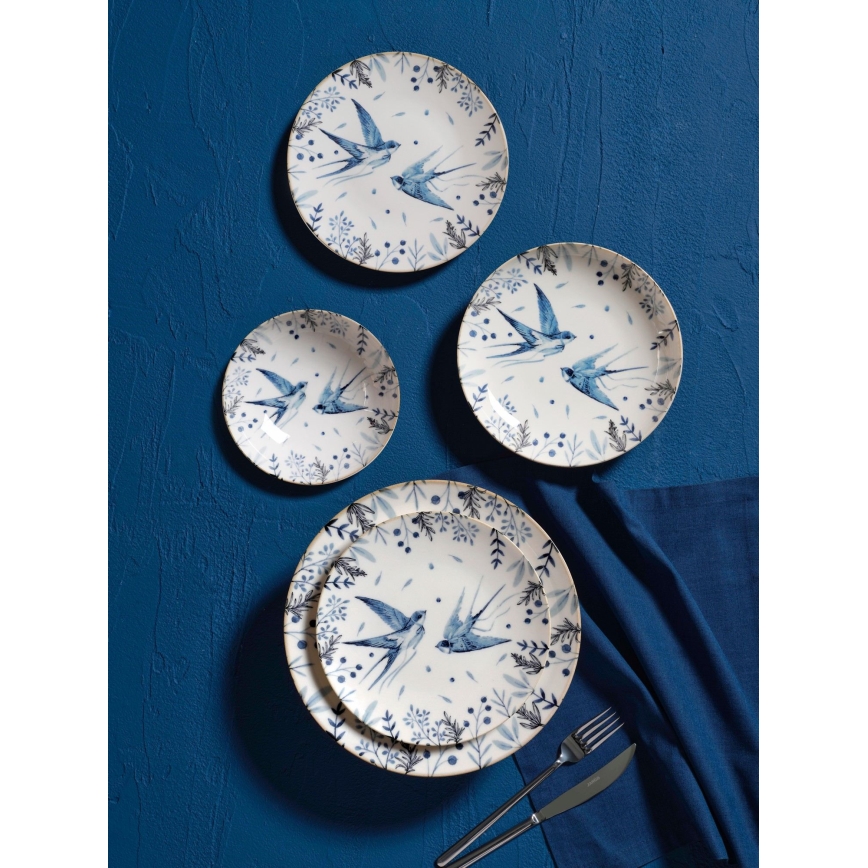 Service de table 24 pièces blanc/bleu/porcelaine