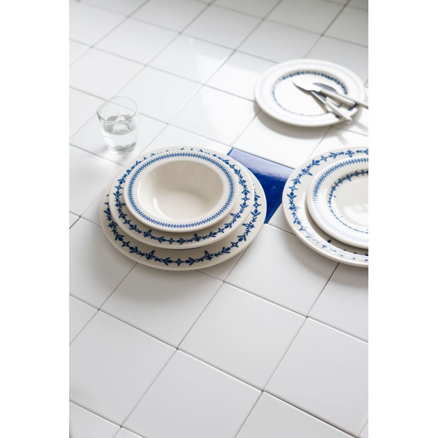 Service de table 24 pièces blanc/bleu/porcelaine