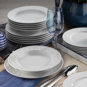 Service de table 24 pièces, blanc en porcelaine