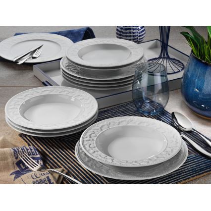 Service de table 24 pièces, blanc en porcelaine